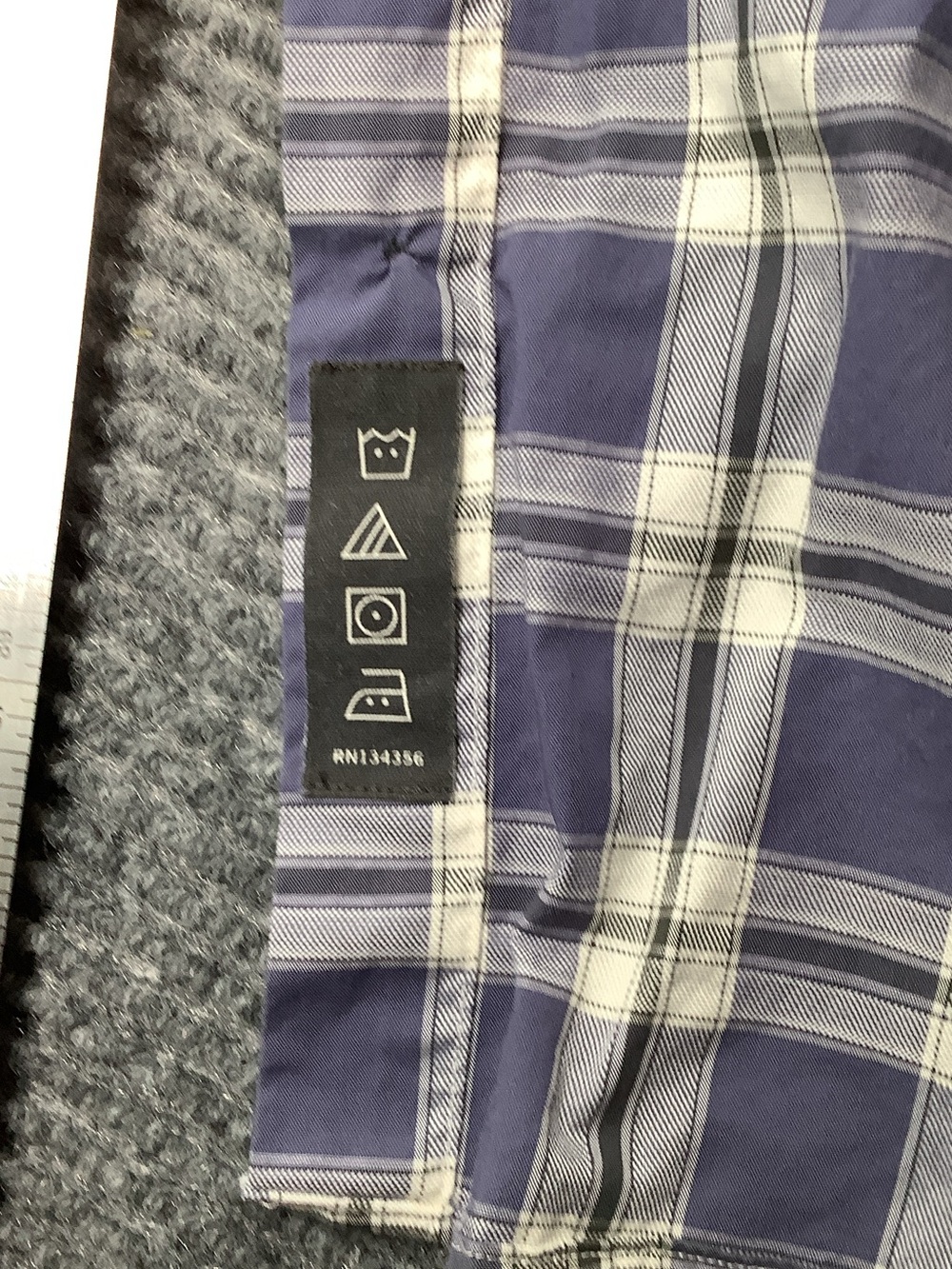 Men's Navy and White Plaid Casual Button-Down Shirt - Picture 5 of 5